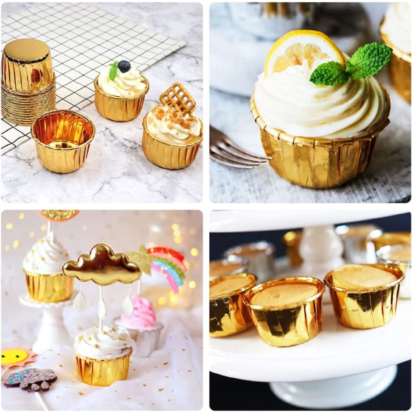 Fest Hippo Cupcake Cups Folie Muffin Liners Gold Cupcake Baking Cups Små Baking Cups gold