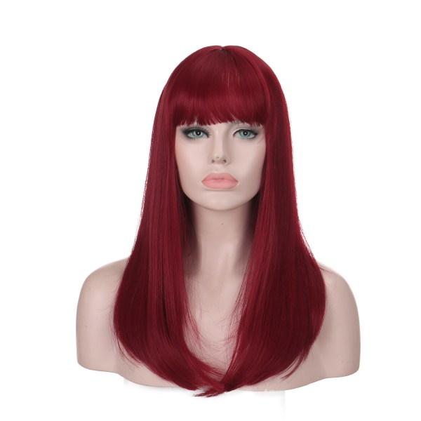 Lång rak peruk hög temperatur röd fiber falskt hår med rak smäll för cosplay Halloween Party kvinnor
