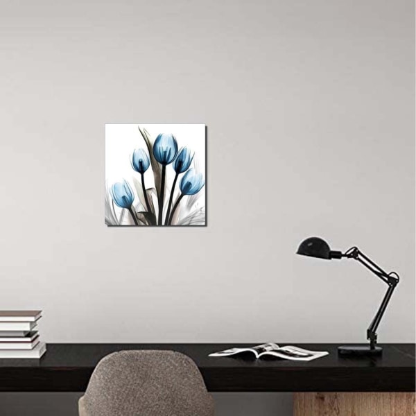 Blå flimrande blomma Moderna abstrakta målningar Canvas Väggkonst Galleri Wrapped Grace Blommiga bilder på canvastavlor 5