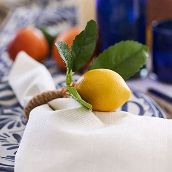 12 ST handgjorda servettringar gul faux citron med vinservett för bröllop, middag, bankett, serviett