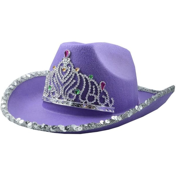 Tiara Cowboyhatt Lila Cowgirl Paljetthatt Non Woven Blinkande Rhinestone Cap för festdräkt purple