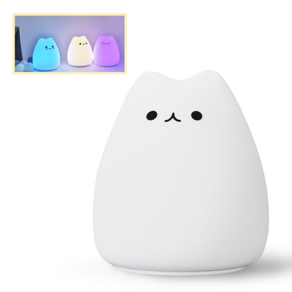 1st katt nattlampa för barn - söt silikon RGB färgskiftande LED-lampa för flickor och pojkar barnkammare, vit white 9*8.9*10.2cm