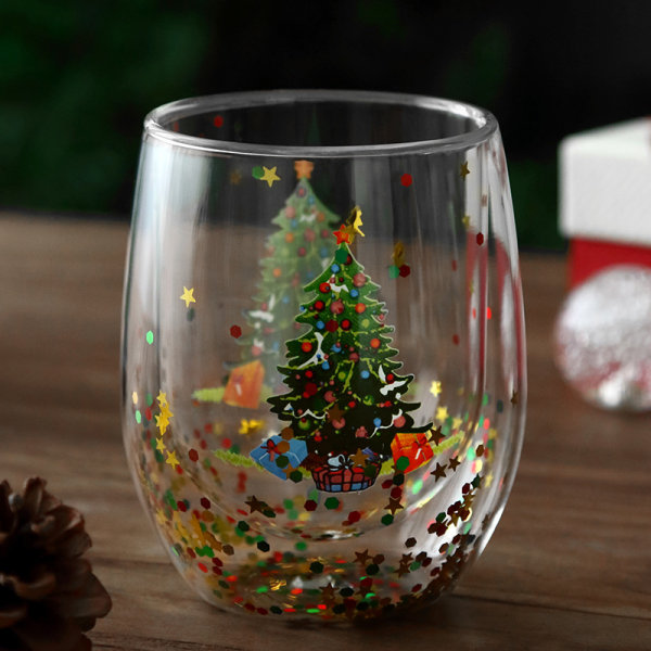 Jul Kaffe Te Glasögon Mugg, dubbelväggisolerade glas Anti-skållning Xmas Mjölk drickskoppar för jul Kvinnor
