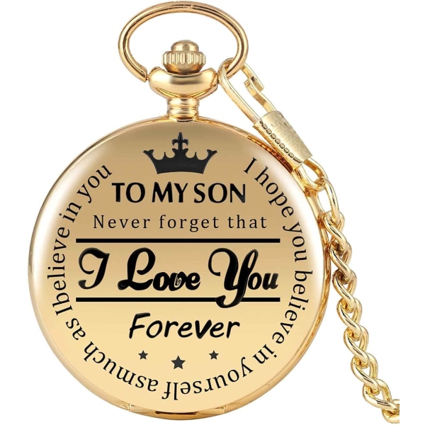 Till min son, jag älskar dig för evigt Modebokstäver Minnesmärke Midjekedja Watch, födelsedagspresent 1st gold
