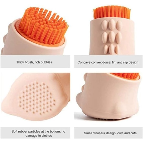 3 st silikontvättborste med söt dinosaurieform, mjuk, flexibel tvättborste för flerbrukshushållsrengöring Bru pink