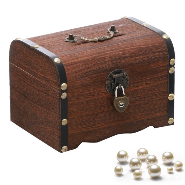 Förvaringslåda Vintage träskattkista med lås Myntlåda skattkista Piratskatt spargris med lås 1 st