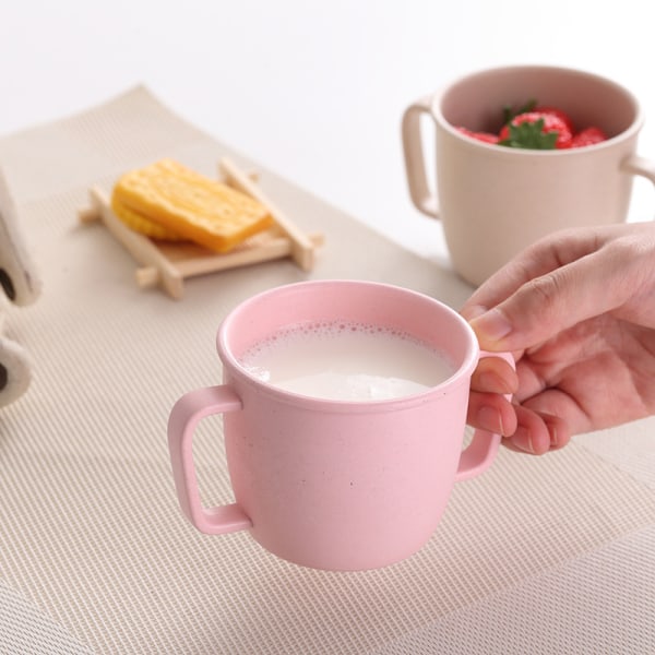 Två hanterade muggar i enfärgad drickskopp Mjölk Kaffekopp porslin för hemmet, praktiskt och populärt Pink