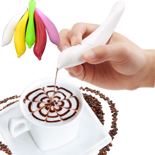 Elektrisk Latte Art Pen för Kaffe Kaka Krydda Pen Tårta Dekoration Pen Kaffe Snickare Pen Bakning Bakverk Verktyg 2st white