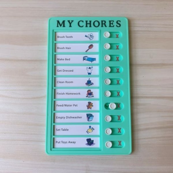Memo Plast Board sysslor Checklista Board, My Chores Chart Board för barn Barn, List Board med skjutknappar, 1st green