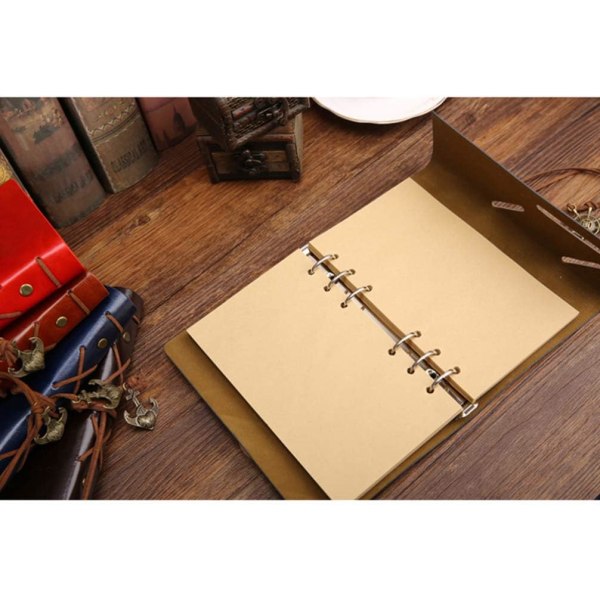 Läderjournal Skrivande anteckningsbok Påfyllningsbar läderjournal Retro Spiral Notebook Resejournal med blank kraftpapper