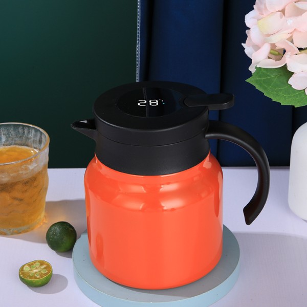 Vakuumkaffekanna tekanna för löst te, tekanna i rostfritt stål med temperaturdisplay, 800 ml orange