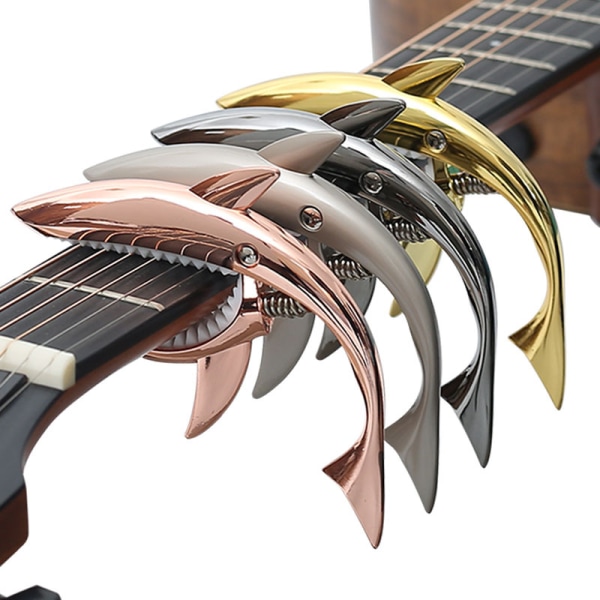 Shark Capo Akustisk och Elektrisk Gitarr Capo Zinklegering Metallfjäder Capo för Ukulele Banjo Mandolin Bas bright silver