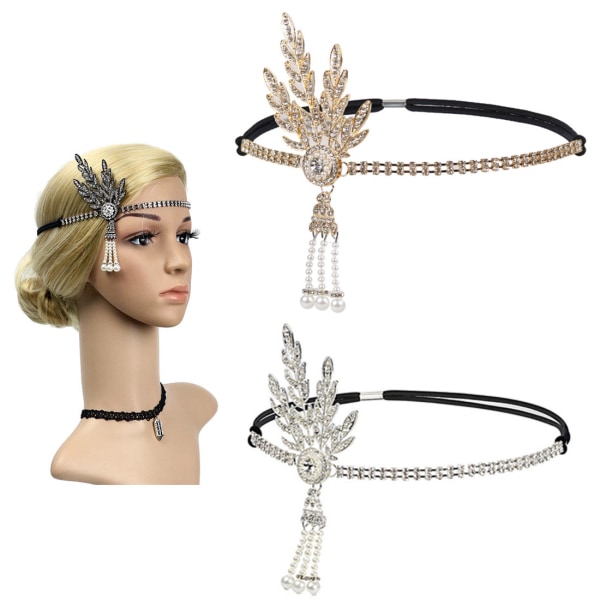 1920-talet Headpiece Klaff Headpiece Women Roaring 20-tal Accessoarer för Gatsby Party Boho Bröllop Cosplay 1st gold