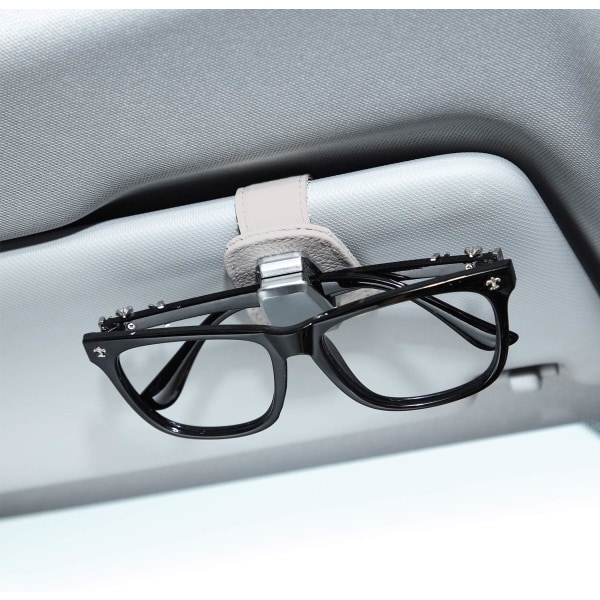 Bilglasögonhållare Universal bilvisir Solglasögonhållare Clip Läderglasögon Glasögonhängare och biljettkort Clip Glasögon beige
