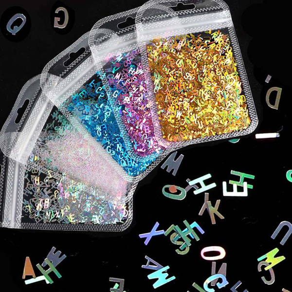 5 färg 2g holografisk Chunky Glitter Flakes Resin Craft Supply engelska brev