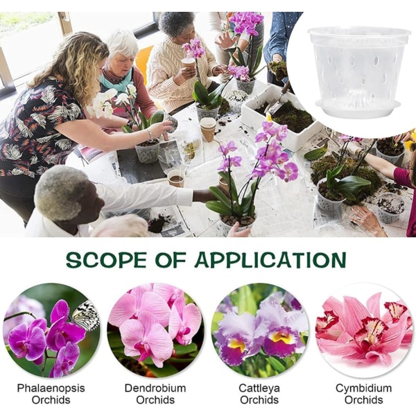 5-pack orkidékrukor 5 tums genomskinliga orkidékrukor med hål och fat Plast Andningsbar slitsad orkidékruka inomhus och ute