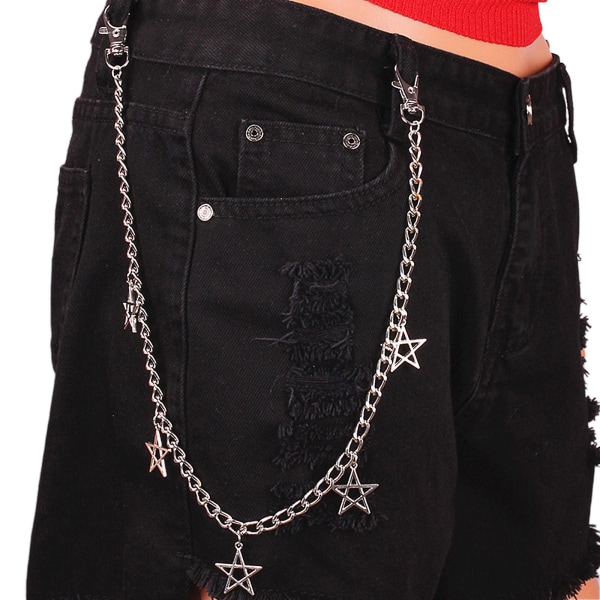 Femuddig Star Pant Chain Herr Single Layer Street Trouser Hip-hop midjekedja