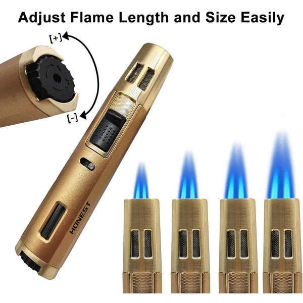 Ficklampa Refillable Butan Ficklampa Justerbar Pen Tändare Double Flame Tändare Multipurpose Gold