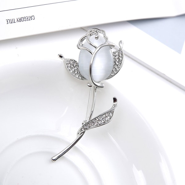 Kristallbrosch, elegant Rose Flower Mode Pin Present för kvinnor Flickor 1 st silver  
