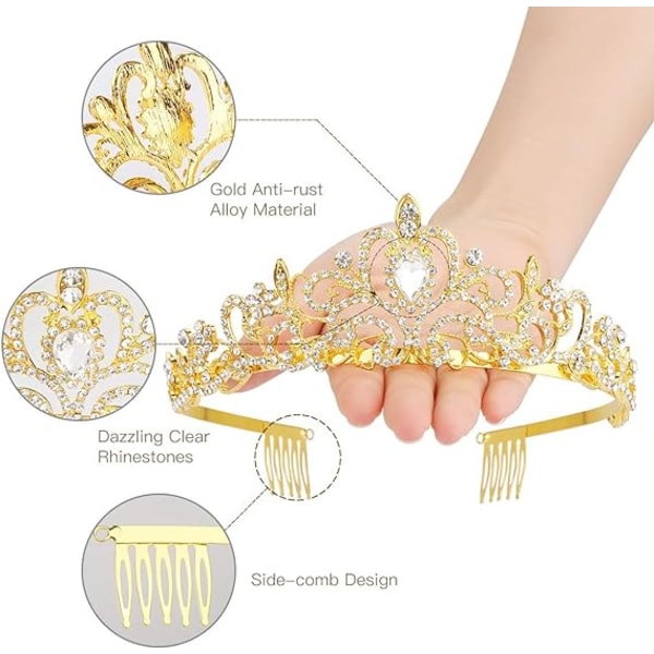 Kristall Tiara krona med strass kam för bröllop Bröllops kronan Bal Pageants Prinsessfester födelsedag (kam stil-4 gold 13*5cm