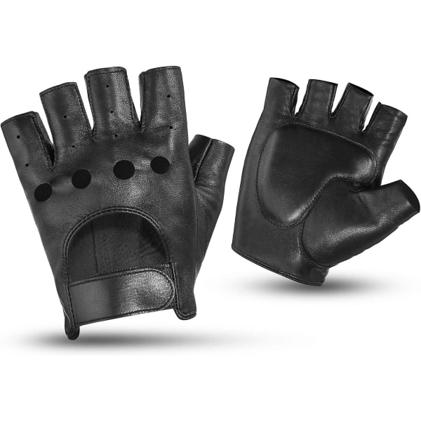 Kemimoto Driving Fingerless Gloves Motorcykelförarhandskar Fårskinnsläder för män, Bla