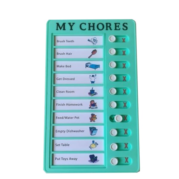 Memo Plast Board sysslor Checklista Board, My Chores Chart Board för barn Barn, List Board med skjutknappar, 1st green