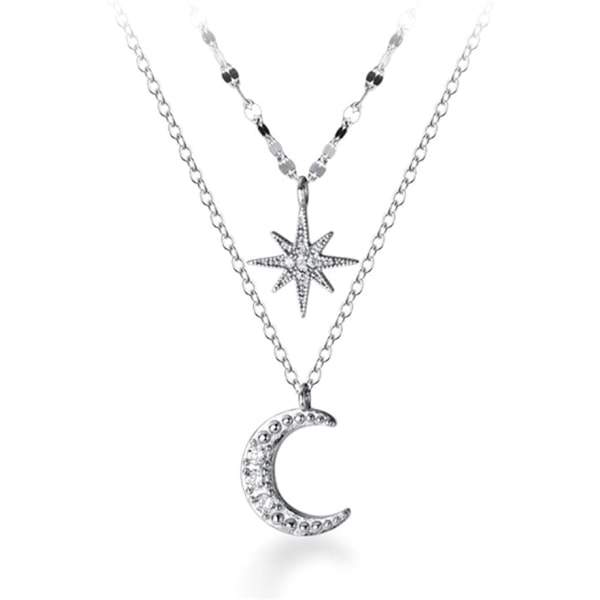 925 Sterling Silver Layered Halsband Chain Star Moon Choker Halsband för kvinnor Tonårsflickor Layering Chain Choker（1st）