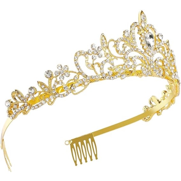 Kristall Tiara krona med strass kam för bröllop Bröllops kronan Bal Pageants Prinsessfester födelsedag (kam stil-4 gold 13*5cm