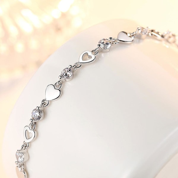 Crystal Heart Charm Armband 925 Sterling Silver Armband Dam Girl Smycken Gift