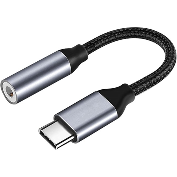 USB C Hörlursadapter, USB C till 3,5 mm Jack Adapter Typ C Aux Adapter Hi-Fi DAC Chip kompatibel för Galaxy S20 （Svart）