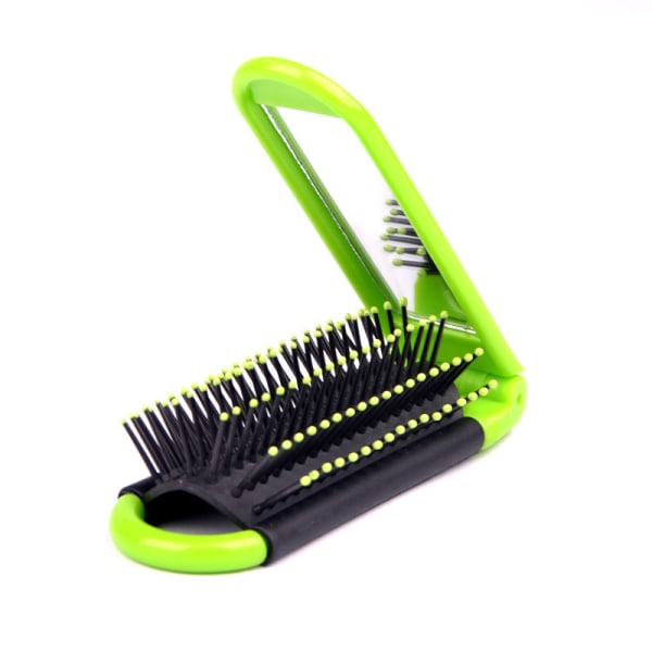 Bärbar resevikbar hårborste med spegel Kompakt fickstorlek Kammassage hårborste - Bekväm och praktisk Green