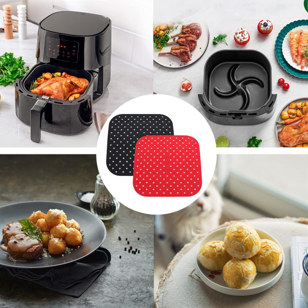 Silikon Air Fryer Liners Fyrkantiga Återanvändbara Air Fryer Mats Non-Stick Air Fryer Kuddar för Air Fryer Bakning Ångkokning Matlagning black 21.5*21.5cm