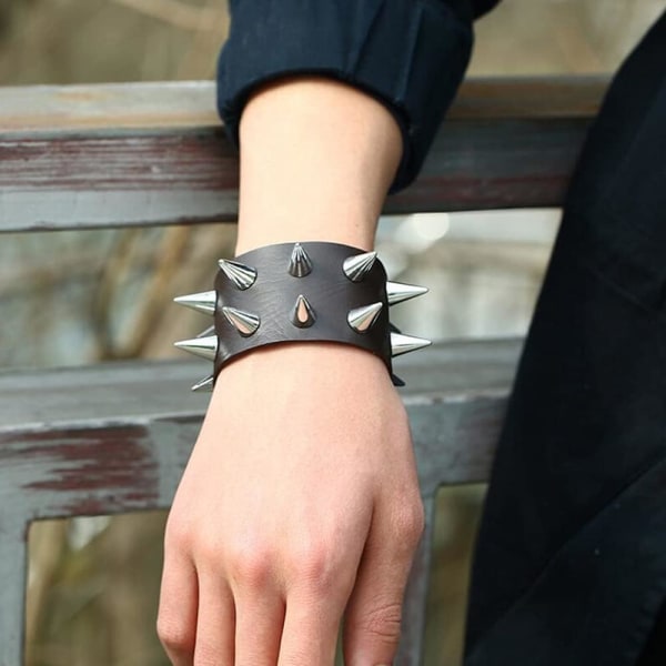 Spike Rivet Armband, Dubbad Armring Snap Button Armband Punk Gothic Läder Armband Armband för män Kvinnor Svart 2