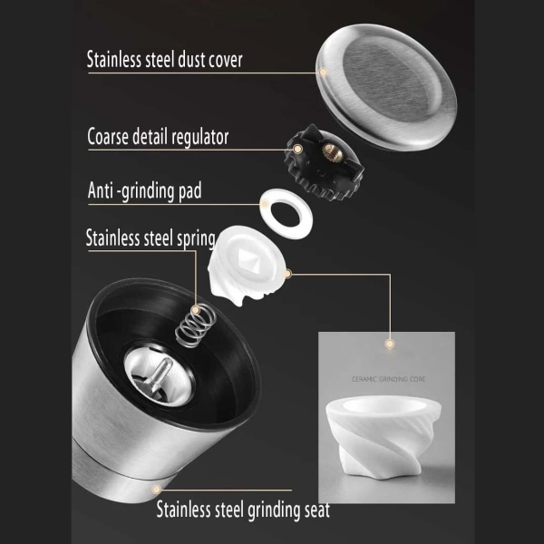 Salt- och pepparkvarnar med justerbar keramisk rotor - Kompakt och elegant design - Rostfritt stål (kort) 1