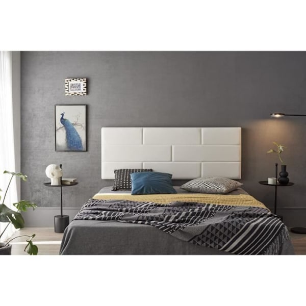 Sänggavel - ECCOX - Syntetiskt läder - 112 x 57 x 5 cm - Skumstoppning - Färg Vit Vit