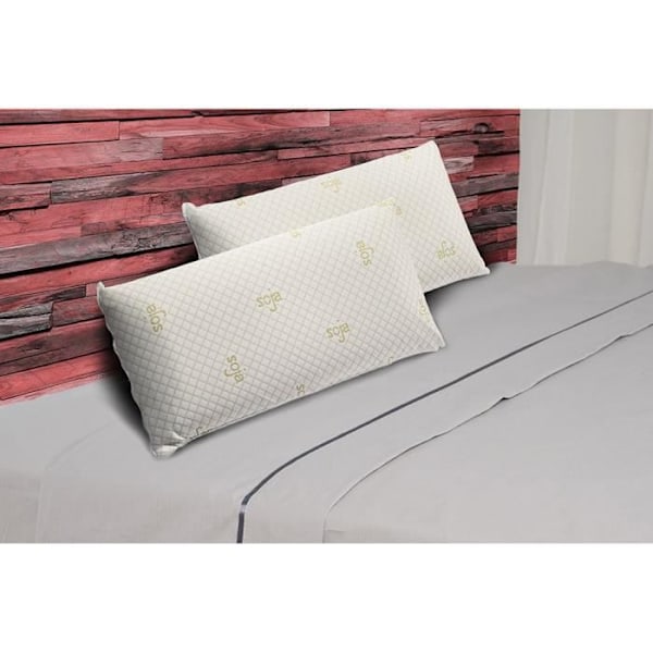 Förpackning med 2 st sojakuddar med memory foam 120 x 40 cm Medium ergonomisk fasthet anpassad efter huvud och nacke. ECCOX