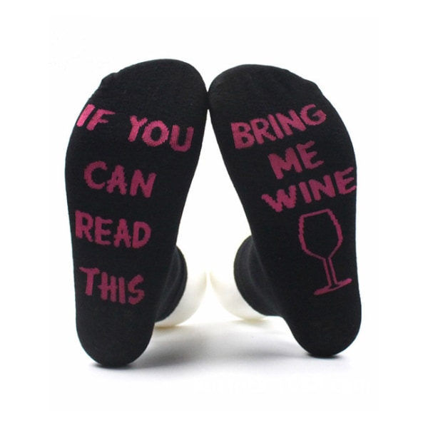 Strumpor If You Can Read This Bring Me Wine (onesize) svart/rosa