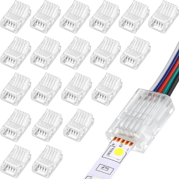 RGB LED CBght Strip Connector 20-pack vattentät adapter Klar kontakt