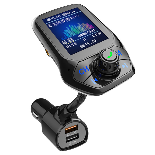 Trådlös bil Bluetooth FM-sändare 1,8 tums färgskärm handsfree samtal