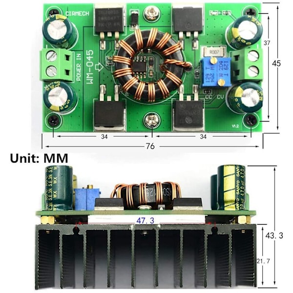 Automatisk Boost Buck-omvandlare, 5A (Max 10A) DC 5V-30V till 1,25-30V Spänningsregulator Konstant Spänning Konstant Ström