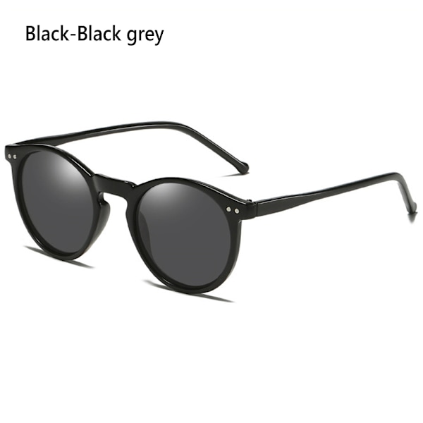 Unisex cirkulære polariserede solbriller briller solbriller UV400 rund ramme retro Black-Black grey
