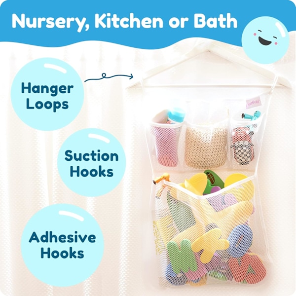 Oppbevaring av badeleker for babybadeleker, Hengende badelekeholder med
