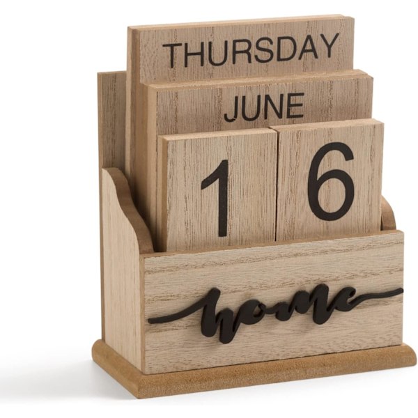 Träskrivbord Evighetsblockkalender, Söt Månad Vecka Datum Visning Daglig Skrivbord Träblock, Återanvändbar Årlig, Naturlig Träkalender Natural Wood Calendar