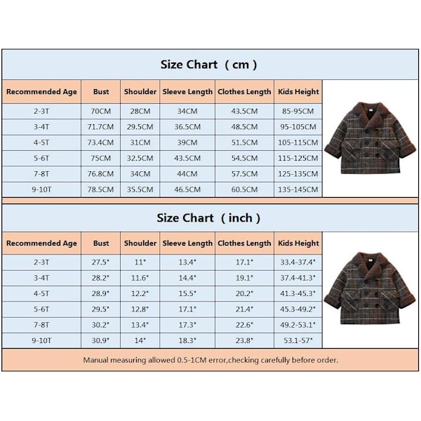 Pojkars vinterrock Rutig dubbelknäppt Trenchcoat Vadderad varm överrock för 2-10 år Grey Plaid 5-6 Years