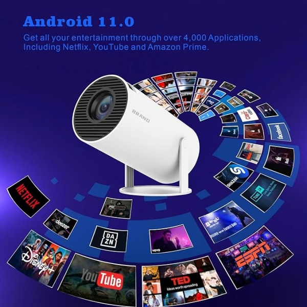 4K HD miniprojektor, 120 ANSI Smart WiFi 2.4G/5G Android 11.0 projektor