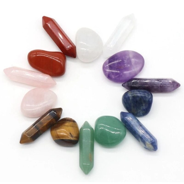 14 st/set Sten Kristall Ädelstenar Chakras Healing Sten Kvarts Mineraler Prydnader Healing Ädelstenar Heminredning