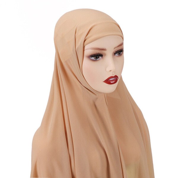 dam Scarf med Bonnet Chiffong Hijab Sjal Underscarf Cap Brown