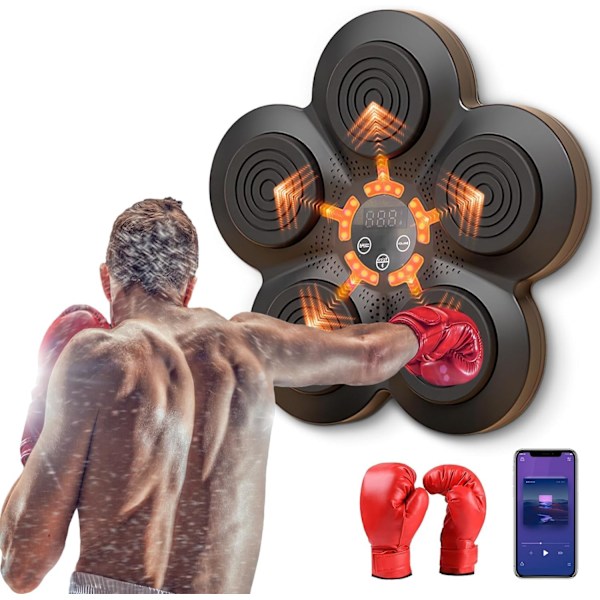Musikalisk boxning, bärbar väggmonterad elektronisk boxningsenhet hemma, smart Bluetooth-musik elektronisk boxare, boxningsgåva för och vuxna. A+Boxing gloves
