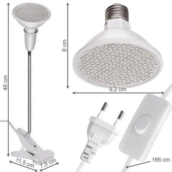 Växtlampa med Klämma - Växtbelysning - Lampa För Växter White Vit