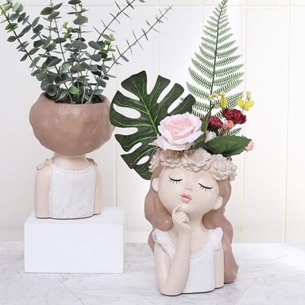 Dekorativt huvud Blomkruka Ansiktsskulptur Vas Hemmakontor Trädgård Heminredning